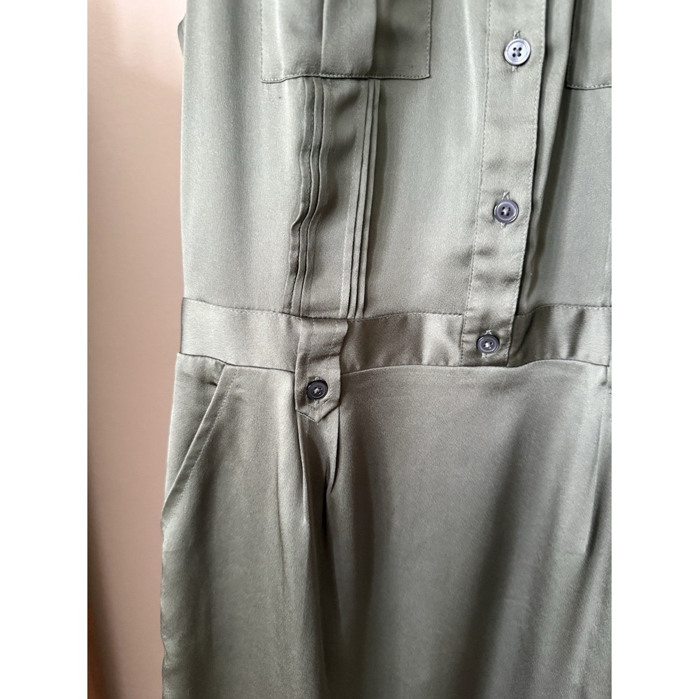 Banana‎ Republic Olive Green Shirt Dress Womens 0 Sleeveless Satin Utility Midi - Picture 3 of 9
